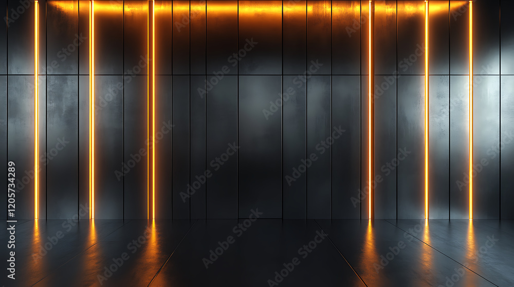 Fototapeta premium Dynamic neon lighting showcase modern interior high-quality image urban atmosphere eye-level view contemporary design