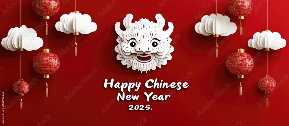 Naklejka premium Happy Chinese New Year Dragon Lanterns Celebration