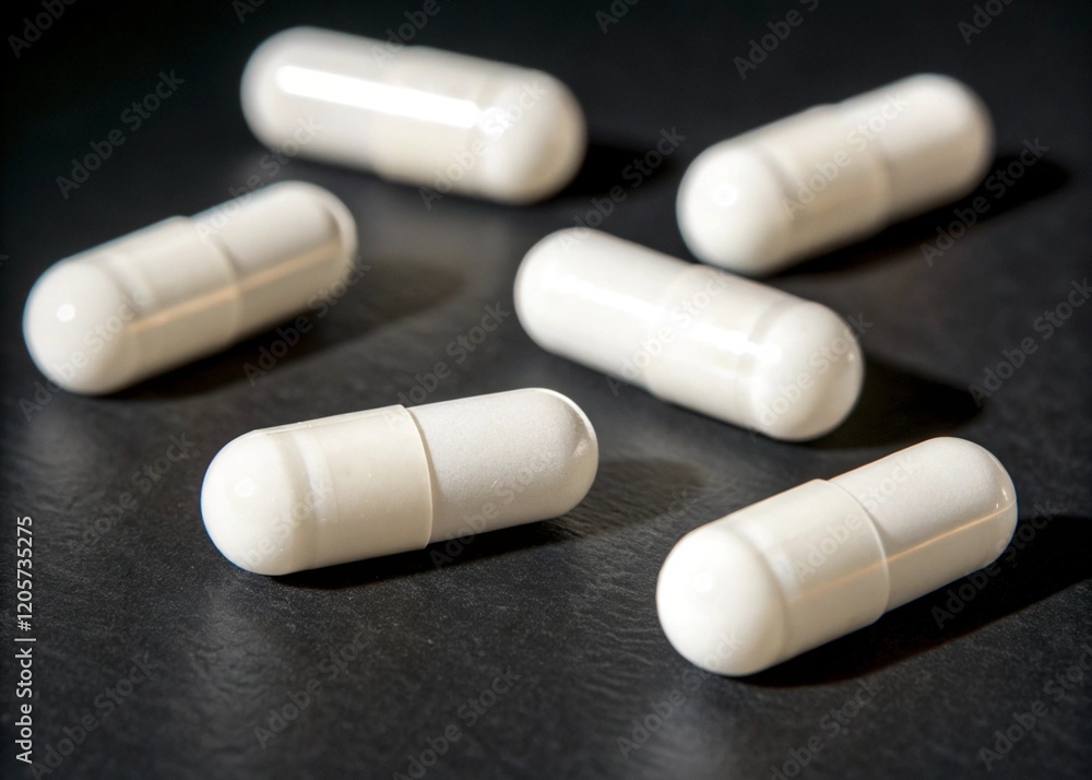 White pills on black background. White pills on black background.