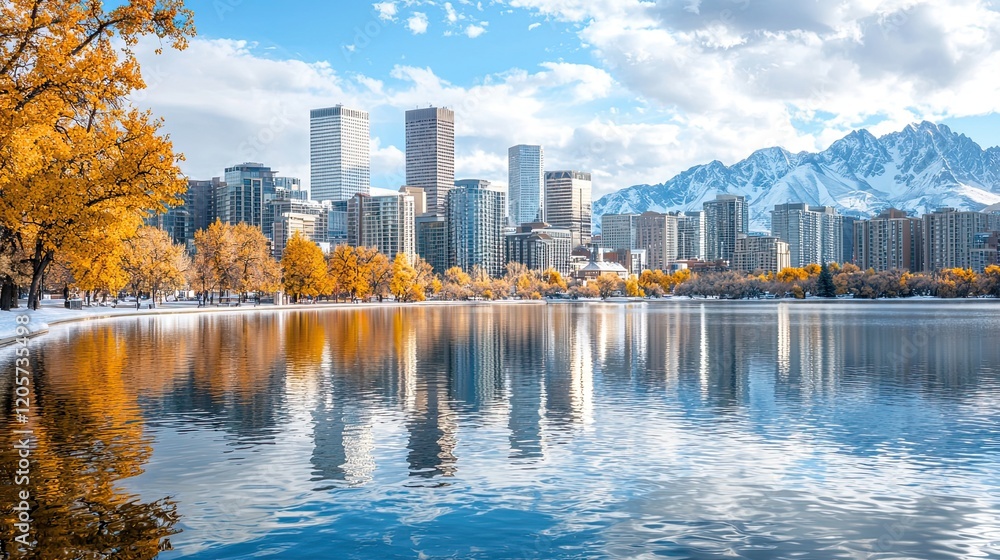 Fototapeta premium Autumn reflection on city lake denver nature