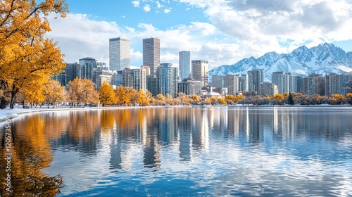 Autumn reflection on city lake denver nature
