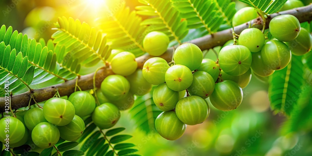 Amla Fruit Hanging on Tree Branch, Ayurvedic Medicine, Vitamin C Rich Indian Gooseberry Amla Fruit Hanging on Tree Branch, Ayurvedic Medicine, Vitamin C Rich Indian Gooseberry