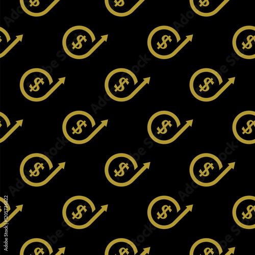 Cost symbol dollar increase icon pattern seamless isolated on black background