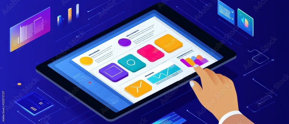 Digital Marketing Insights Customer Icons Floating above Tablet with Vibrant Target Audience Strategies Digital Marketing Insights Customer Icons Floating above Tablet with Vibrant Target Audience Strategies