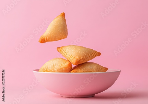 Vibrant Holi Delight Artisan Gujiya Sweets on Pastel Canvas - Modern Culinary Art and Spring Festival Marketing for Event Planners and Confectionery Brands photo