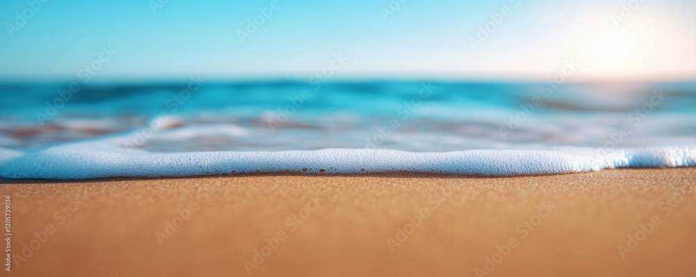 Obraz premium Serene Beach View for Ultimate Rest with Calm Waves at Sunset Over Sandy Shore