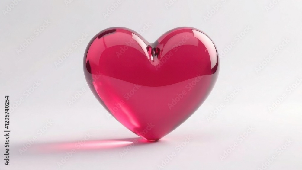 Fototapeta premium Create a 3D rendering of a transparent heart-shaped object made of crystal clear glass in a burgundy hue. High quality photo