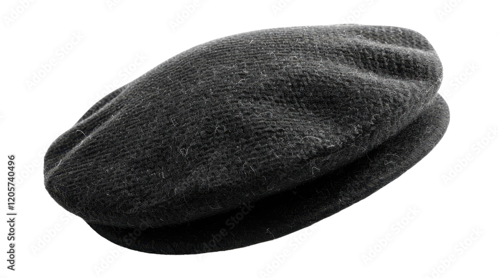 Black beret hat with soft texture on transparent background Black beret hat with soft texture on transparent background
