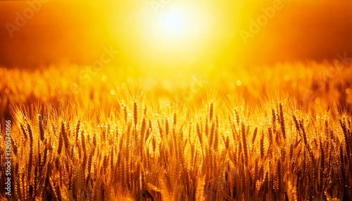 太陽に照らされて輝く小麦畑の風景