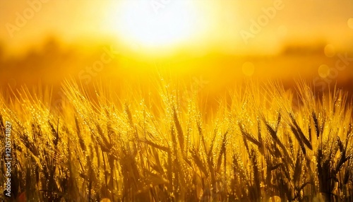 太陽に照らされて輝く小麦畑の風景