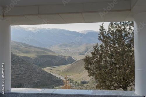 Beautiful mountain landscape. View of the Kopetdag Mountains from the observation deck. Turkmenistan. photo