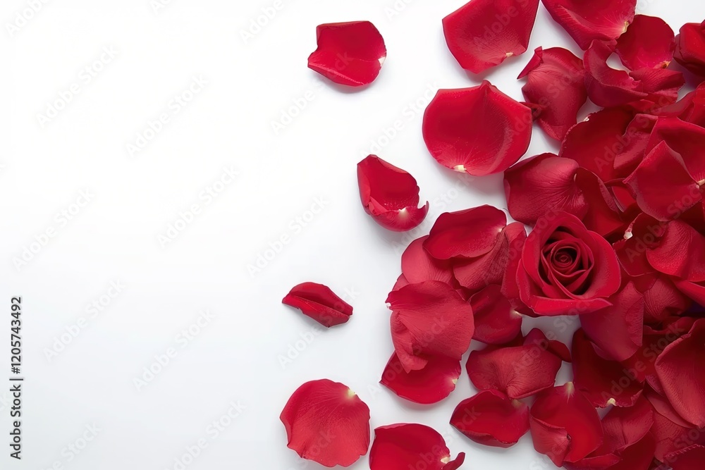 Romantic red roses on white background, with blank space for customized content, perfect for valentine's day, engagement, wedding, anniversary, love gift. With blank space for customized content.
