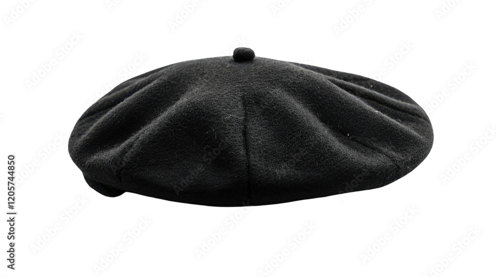 Black beret hat with soft texture on transparent background Black beret hat with soft texture on transparent background