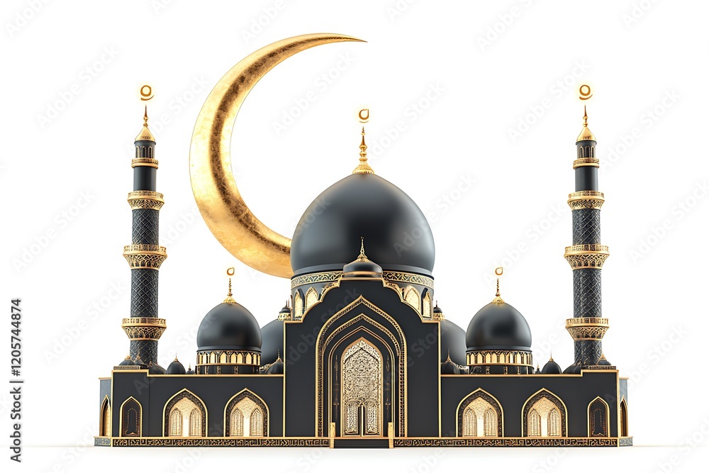Stunning 3D Model of a Mosque with Crescent Moon, Perfect for Ramadan Stunning 3D Model of a Mosque with Crescent Moon, Perfect for Ramadan