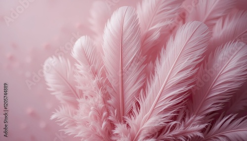 Close-up of pastel-colored, fluffy pink feathers against a pink backdrop soft, pink, abstract, background, vintage, and trend photo