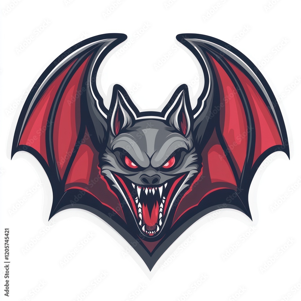 Angry bat mascot, wings spread, white background, gaming logo Angry bat mascot, wings spread, white background, gaming logo