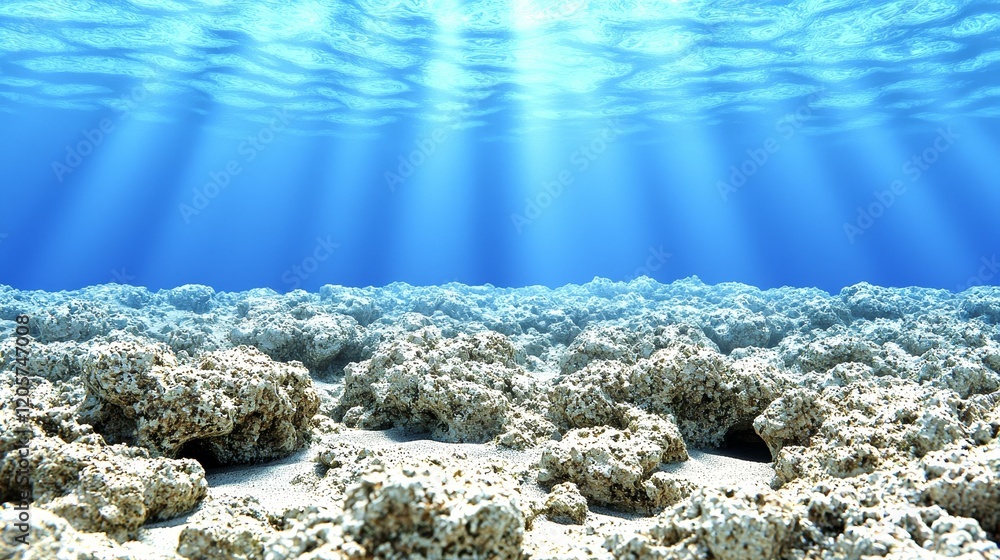 Obraz premium under deep sea concept. Underwater scene with coral reef and sunlight filtering through water.