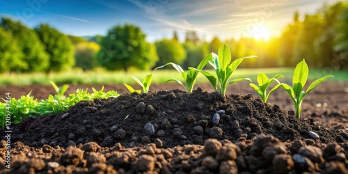 Farm soil with biochar infill and crop growth photo