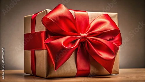 Beautifully Wrapped Gift with Red Satin Bow - Festive Holiday Present
