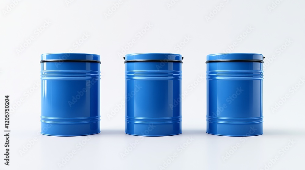 Blue plastic barrels used for storage, rendered in 3D and placed against a white background Blue plastic barrels used for storage, rendered in 3D and placed against a white background