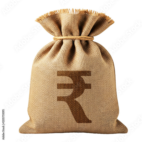 Money Bag with Indian Rupee Symbol Isolated on Transparent Background