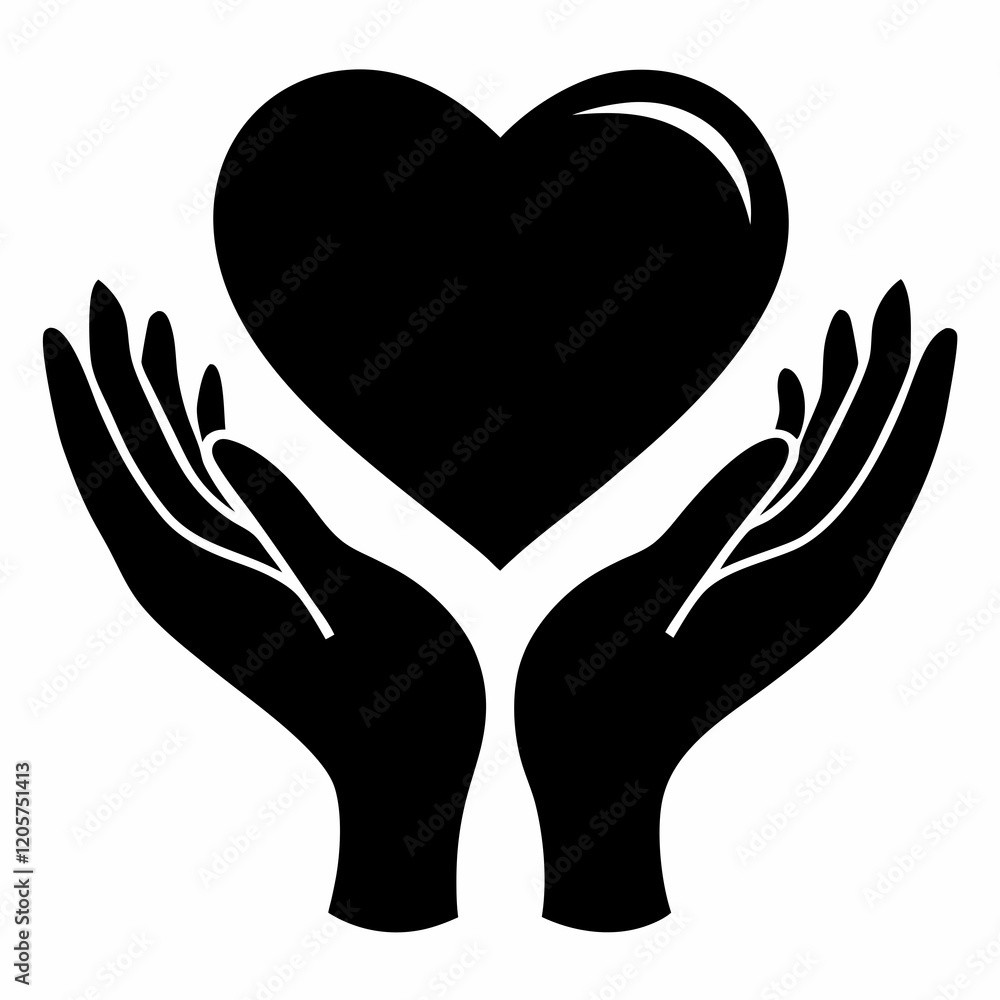 Obraz premium Heart in Hands Silhouette black silhouette vector illustration white background