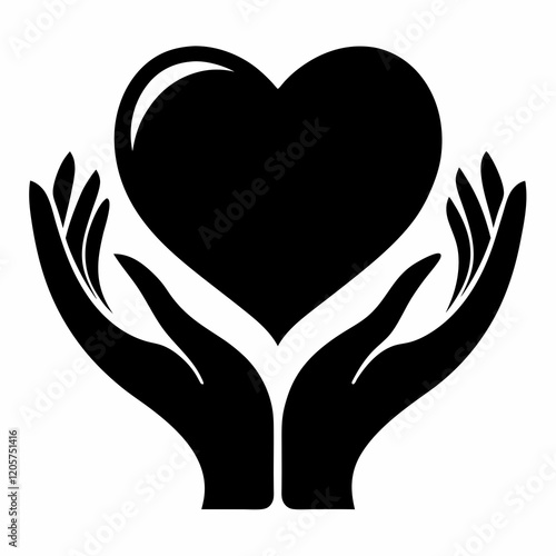 Heart in Hands Silhouette black silhouette vector illustration white background
