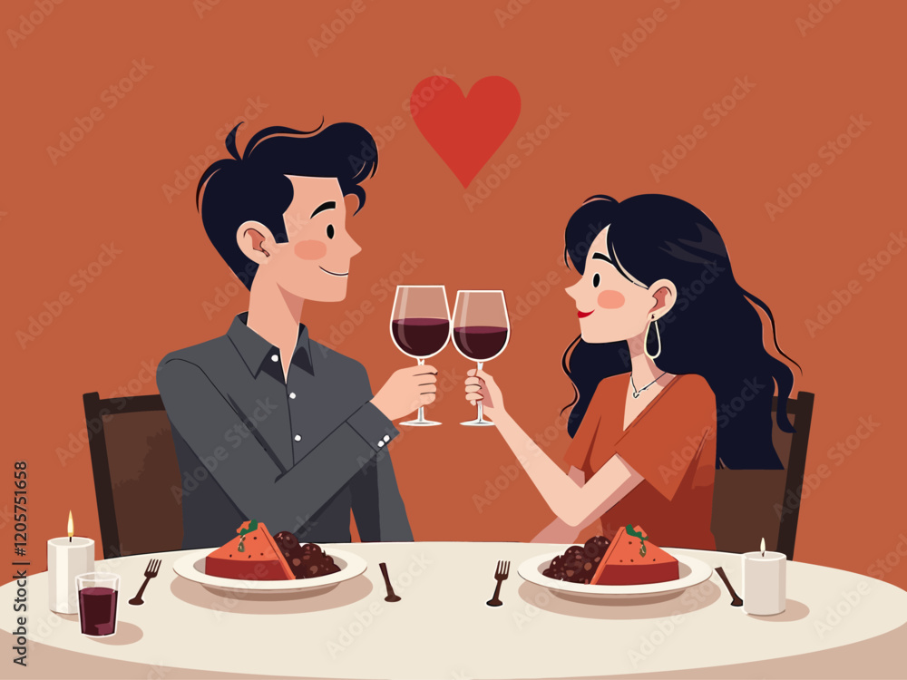 Close up of couple in love clinking glasses drinking wine having romantic dinner date celebrating. Valentines Day evening anniversary sitting at table at home or in restaurant Close up of couple in love clinking glasses drinking wine having romantic dinner date celebrating. Valentines Day evening anniversary sitting at table at home or in restaurant