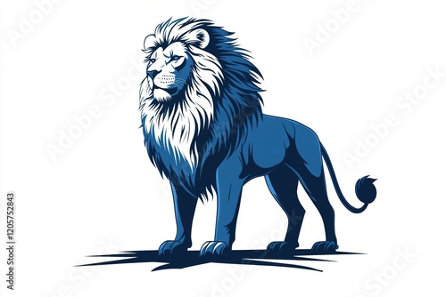 Majestic Blue Lion Standing Proudly Against White Background photo