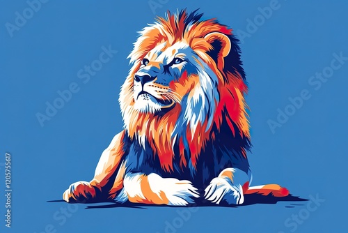 Majestic Lion Resting in Vibrant Hues photo