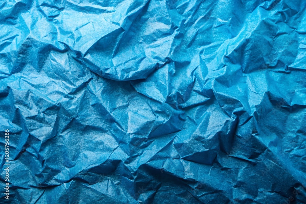 Obraz premium Blue Wrinkled Paper Texture Background - Creased Surface Detail