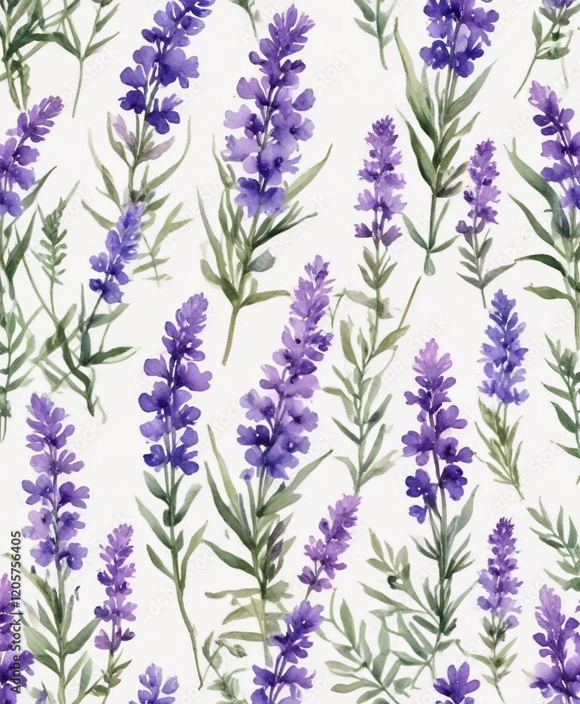 Watercolor purple violet lavender flowers seamless design, background, soft, delicate, vibrant, colorful