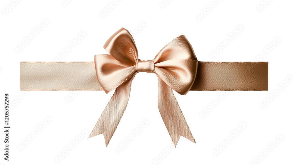 Fototapeta premium Elegant satin ribbon bow in soft peach color, perfect for gifts. Isolated on white/transparent background.