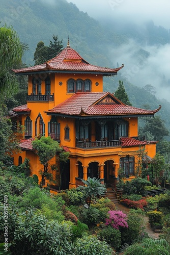 Historic Enchey Monastery in Lush Mountain Landscape photo