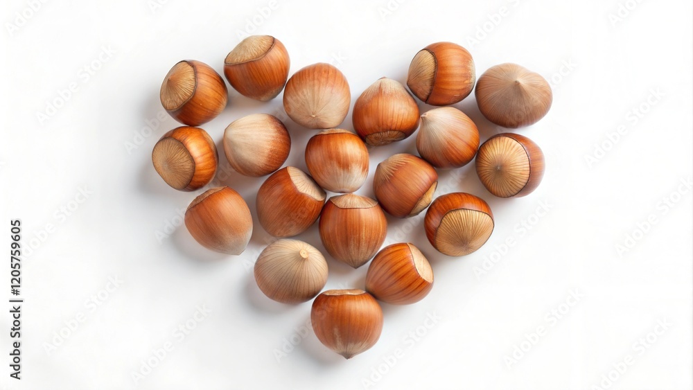 Heart shape made of hazelnuts on white background Heart shape made of hazelnuts on white background