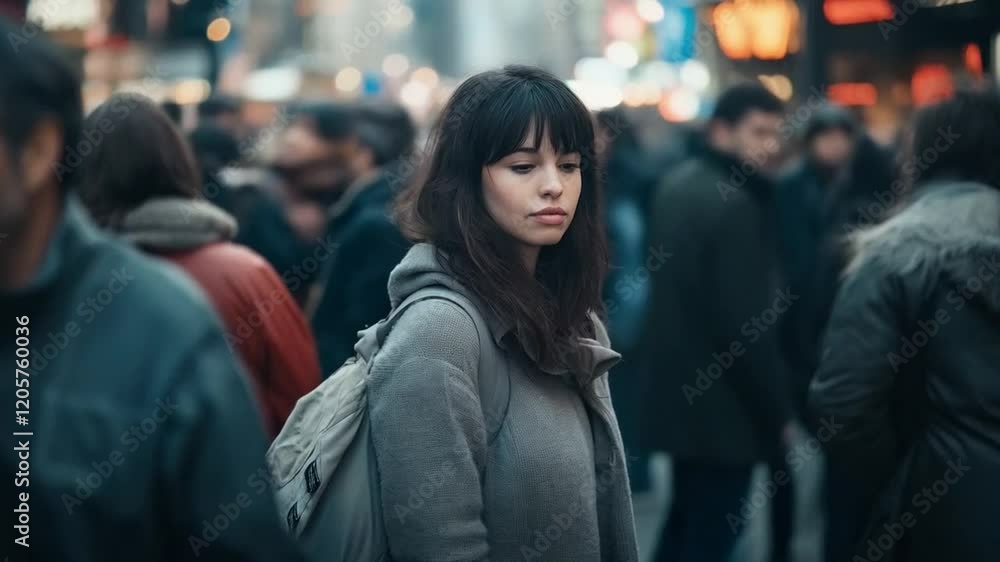 Scene of woman looks sad in the crowd, smooth repeating motion for background video animation. Scene of woman looks sad in the crowd, smooth repeating motion for background video animation.