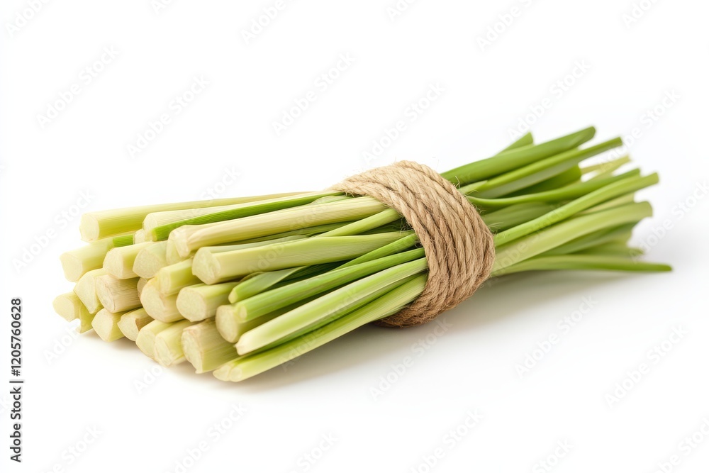 A fresh bundle of green scallions tied with twine, showcasing their vibrant color and crisp texture, perfect for culinary use. A fresh bundle of green scallions tied with twine, showcasing their vibrant color and crisp texture, perfect for culinary use.