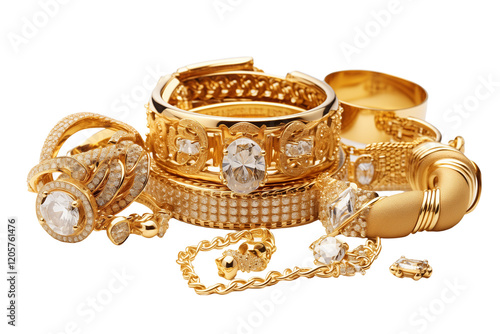 Elegant Gold Jewelry Collection, Isolated on Transparent Background