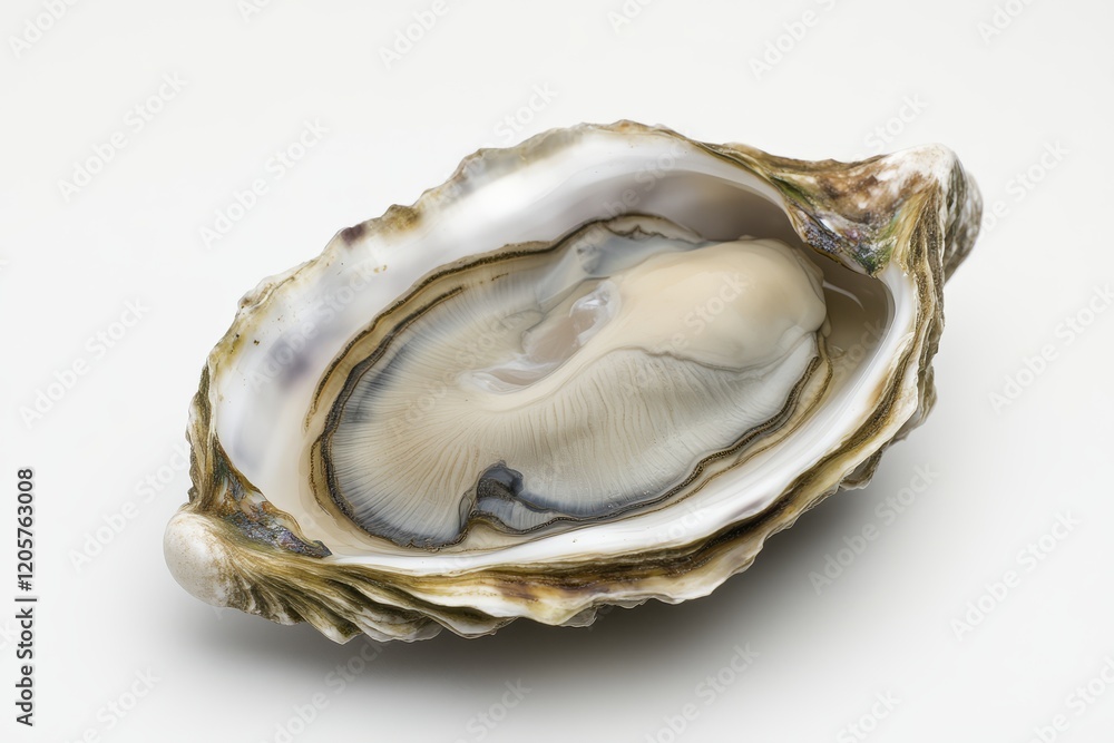 A close-up of an open oyster, showcasing its smooth, glistening interior and textured shell. A close-up of an open oyster, showcasing its smooth, glistening interior and textured shell.