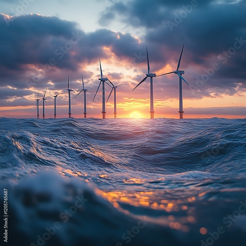 Clean energy sources offshore, amidst stormy waters. photo