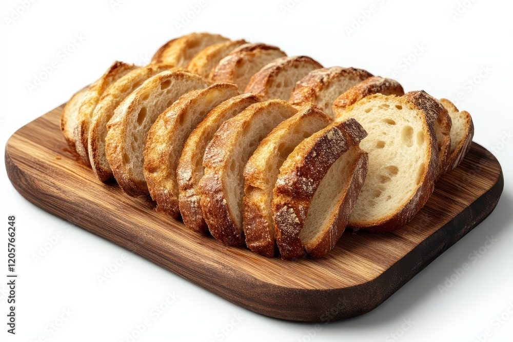 Sliced bread arranged neatly on a wooden cutting board, showcasing its crusty exterior and soft interior. Sliced bread arranged neatly on a wooden cutting board, showcasing its crusty exterior and soft interior.