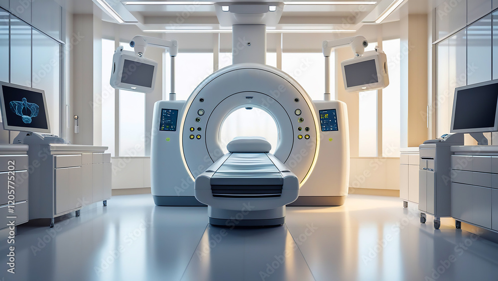 CT scan machine in a clean, brightly lit imaging room