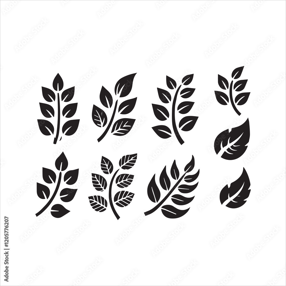 set of black and green leaves set of black and green leaves