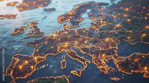 Illuminated European Cities at Night: A Network of Connections