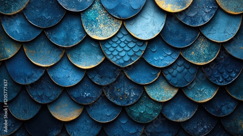 Wallpaper Mural Close-up view of textured blue and gold scales creating a vibrant, artistic surface pattern Torontodigital.ca