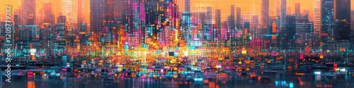 Wallpaper Mural Futuristic city skyline illuminated with vibrant neon lights at sunset

 Torontodigital.ca