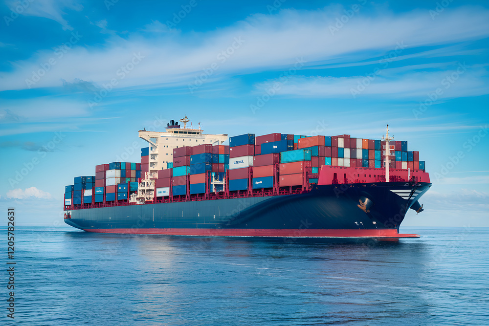 Fototapeta premium Large container ship sailing on the open ocean