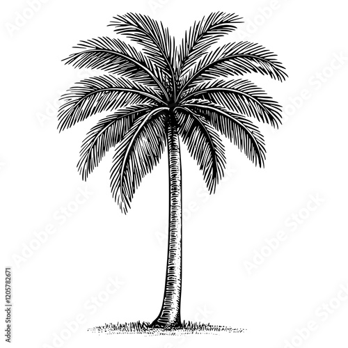 Palm tree stands tall under clear blue sky near sandy beach on a sunny day inviting relaxation and tranquility. Generative AI