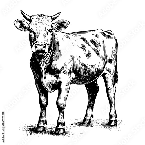 Brown cow standing on grass showcasing a calm demeanor in a rural setting during daylight hours. Generative AI