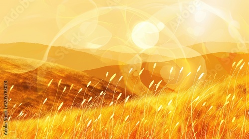 Golden desert landscape with sand dunes.